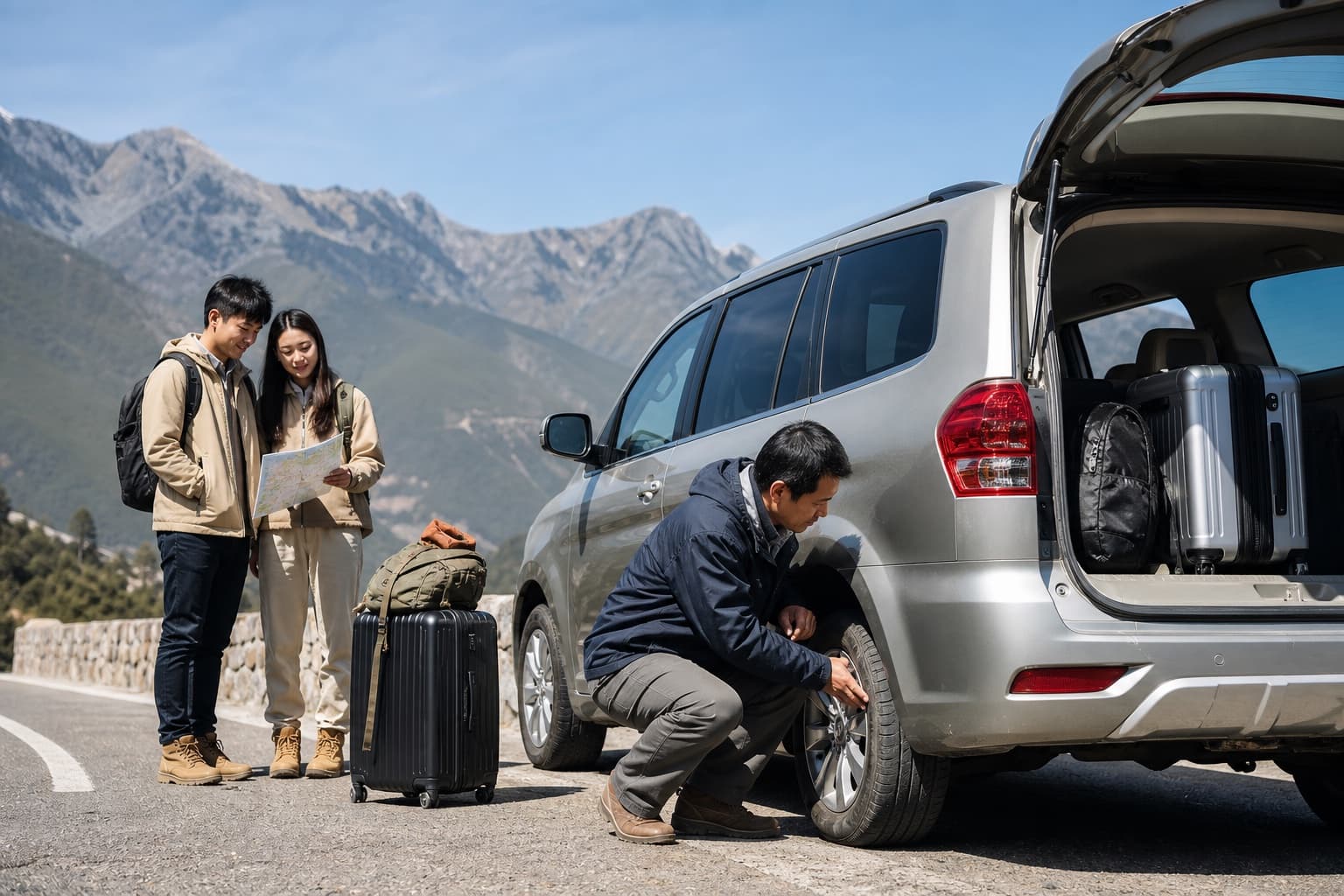 Licensed driver preparing a vehicle for a Yunnan mountain-road journey