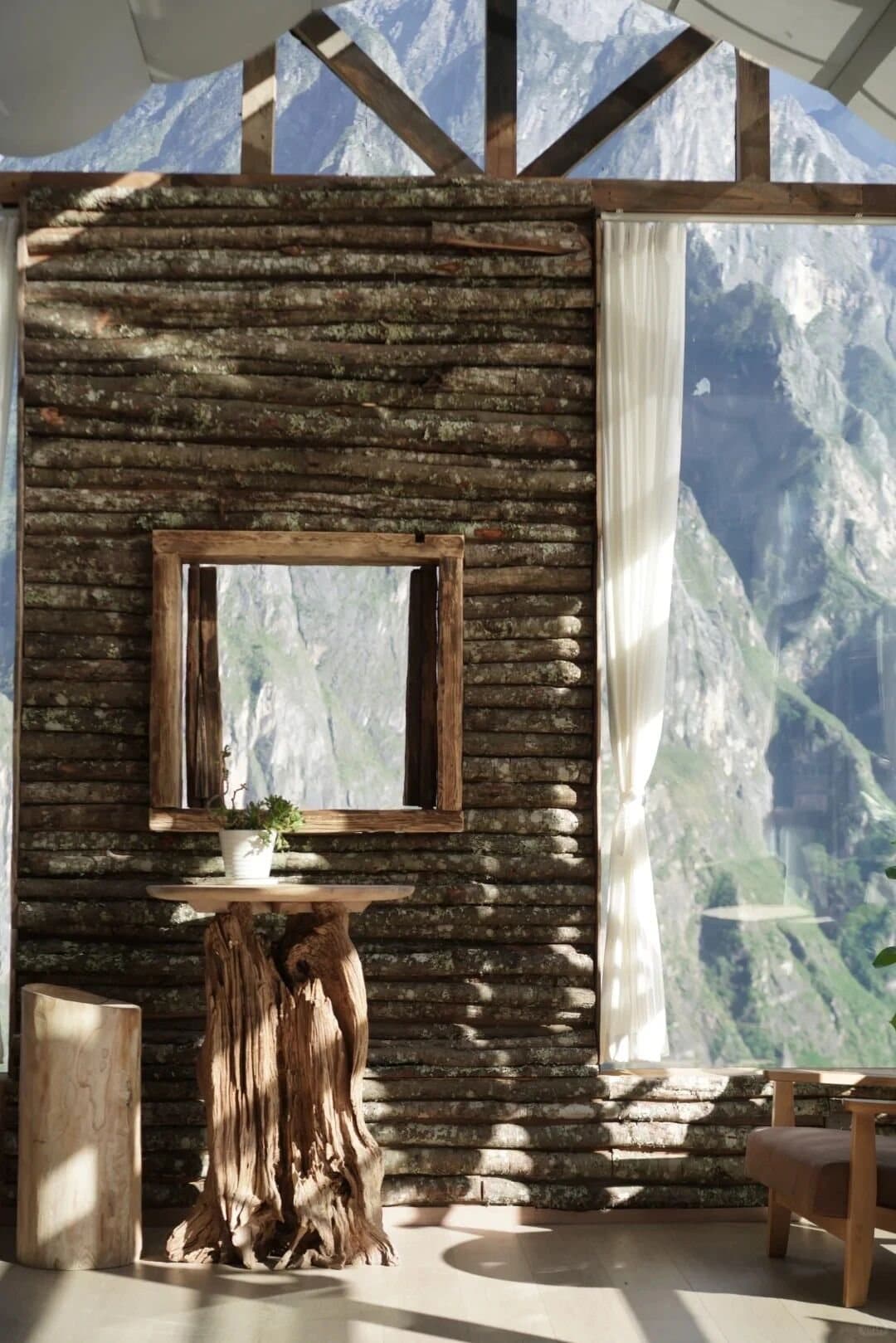 Tiger Leaping Gorge — sunlight entering a wooden guesthouse room