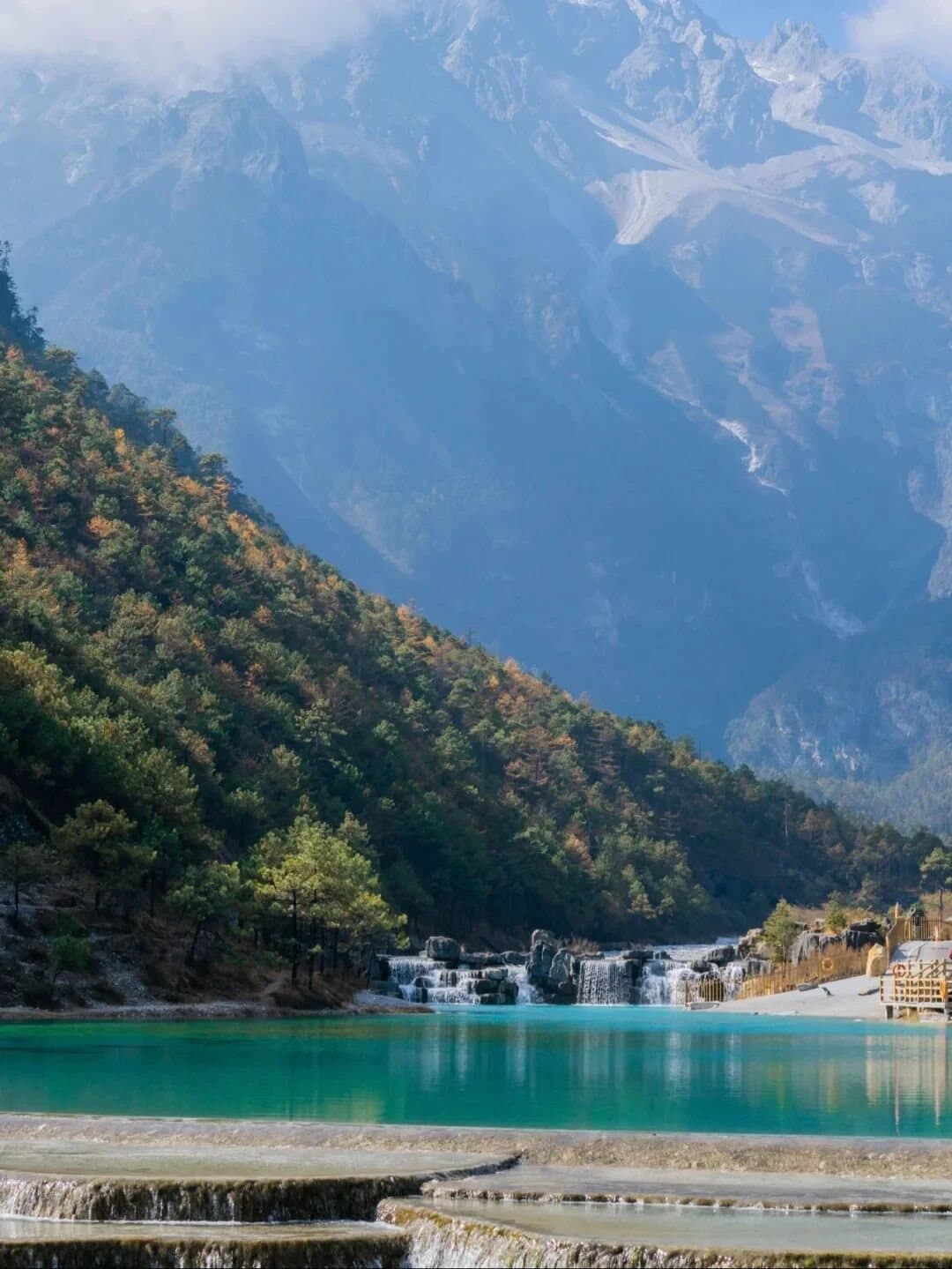 Blue Moon Valley — mountains rising beyond the valley pools