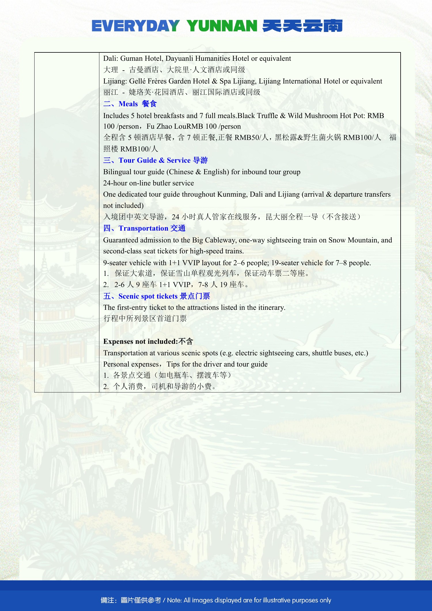6-Day Kunming, Dali & Lijiang Shared Group Tour - original brochure page 13 of 19